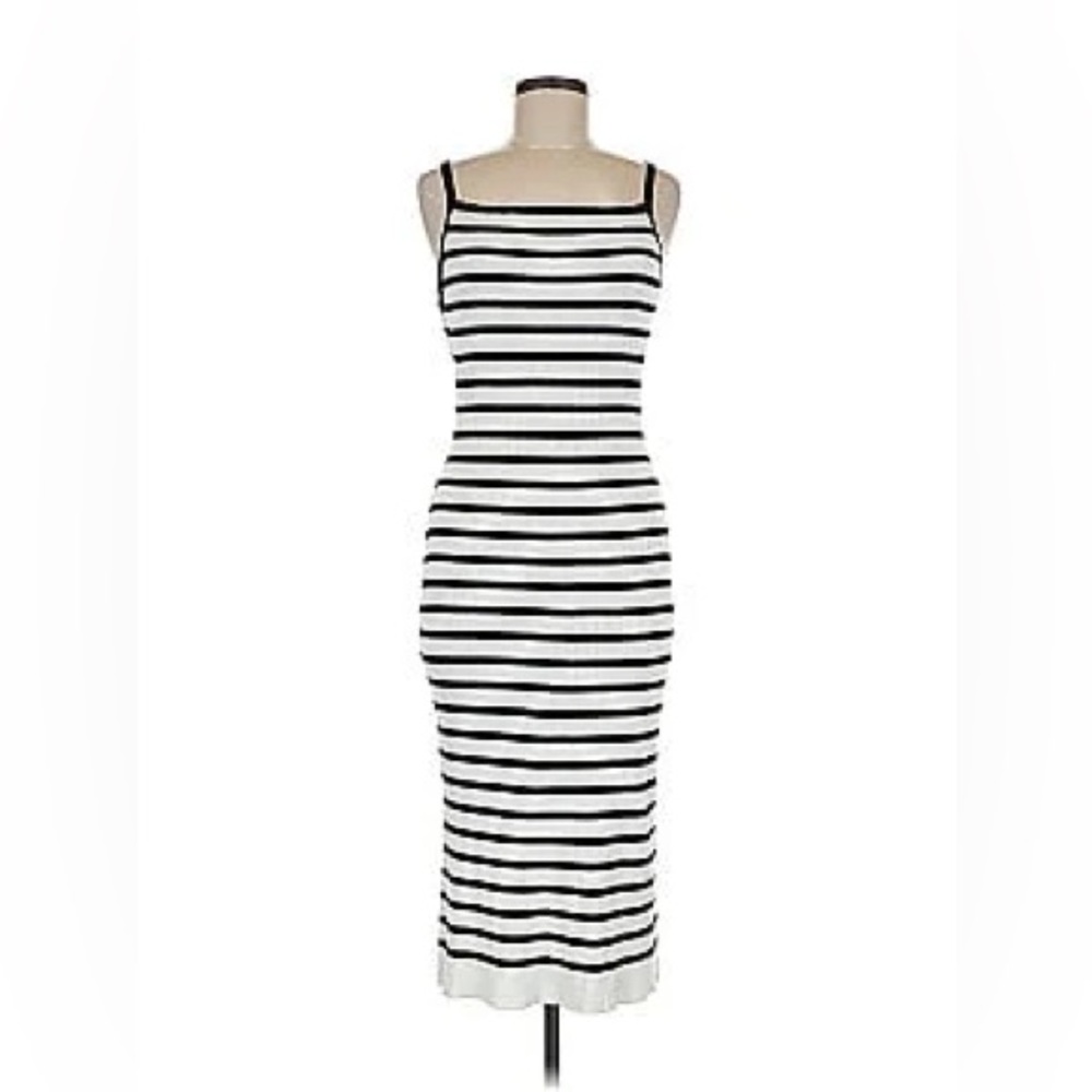 Freshman 1996 Black and White Striped Midi Sweater Dress